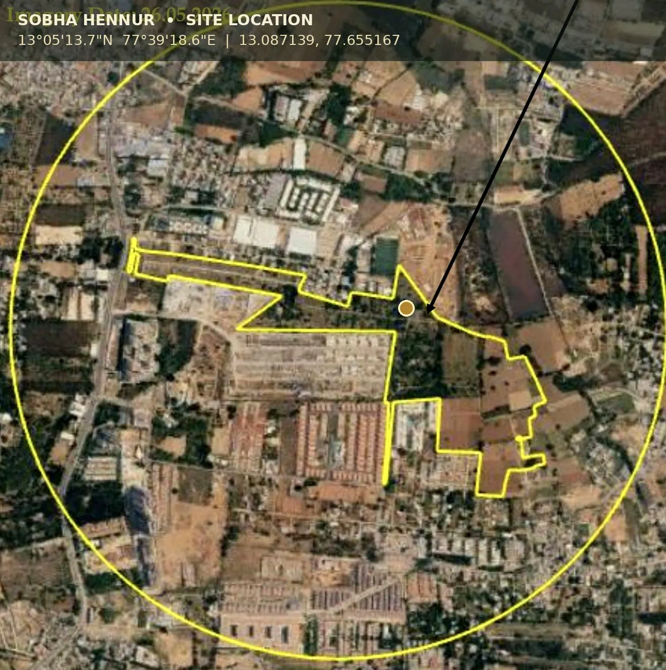 Satellite view of the Sobha Hennur site boundary in Kannur, off Hennur-Bagalur Road